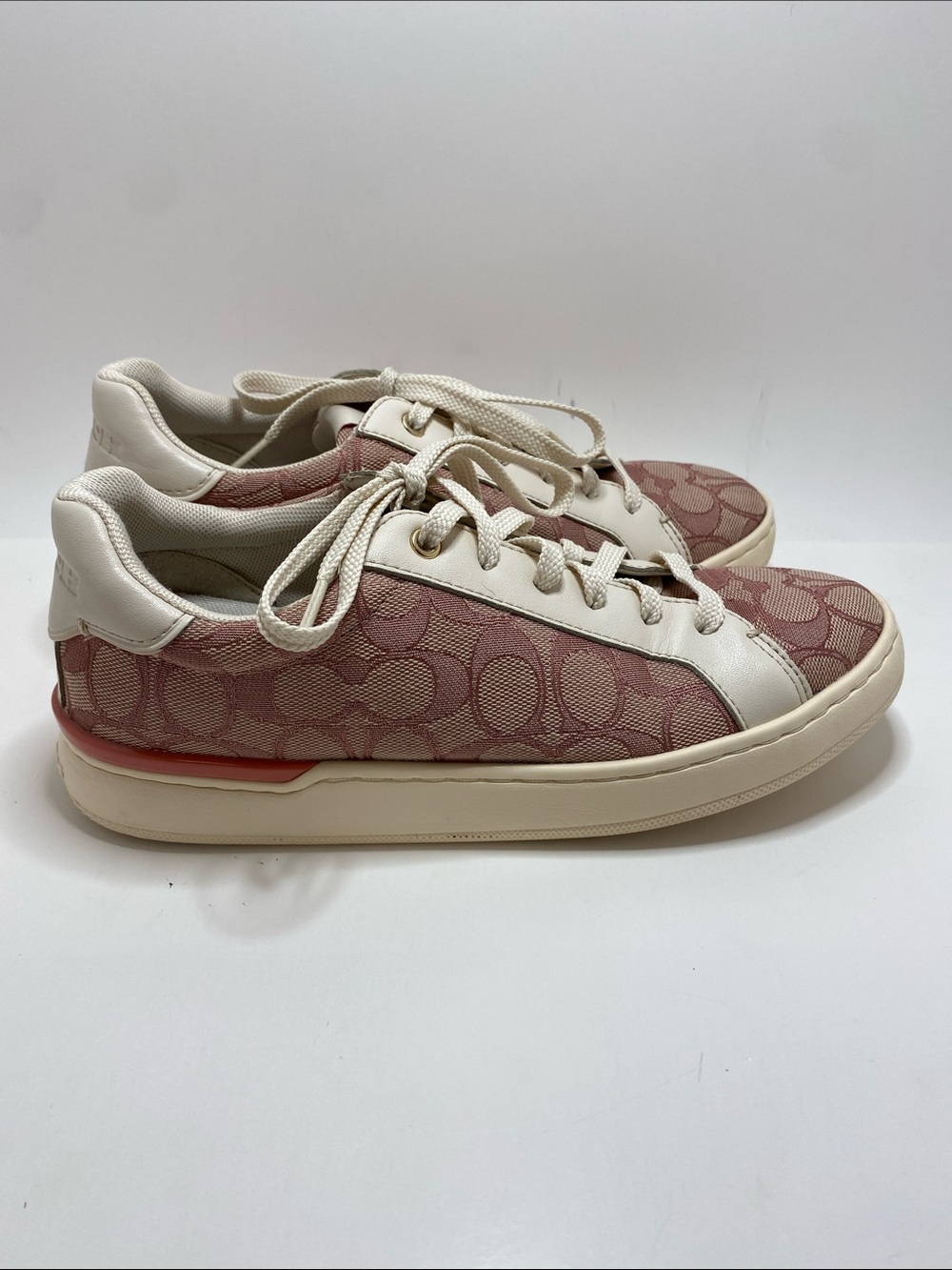 Coach Pink Signature Jacquard Canvas Low-Top Sneakers Size 6